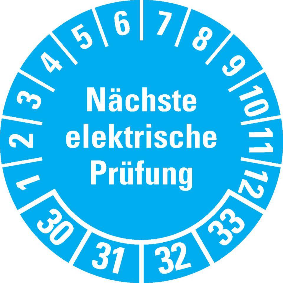 Prüfplakette Nächste elektrische Prüfung 30-33, hellblau, Dokumentenfolie, Ø30mm, 18/Bogen
