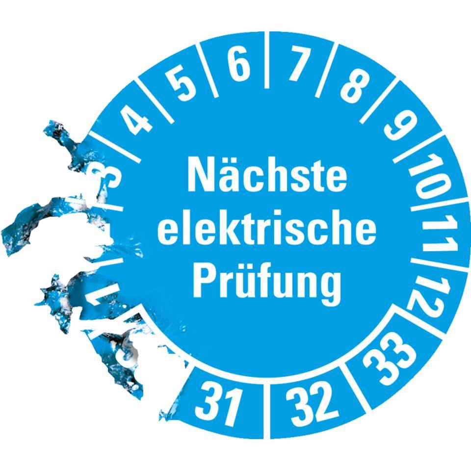 Prüfplakette Nächste elektrische Prüfung 30-33, hellblau, Dokumentenfolie, Ø30mm, 18/Bogen