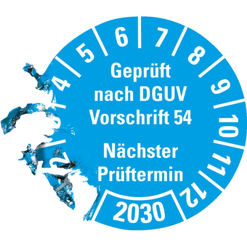 Prüfplakette geprüft gemäß BetrSichV §14, 30-35, hellblau, Dokumentenfolie, Ø30mm, 18/Bogen