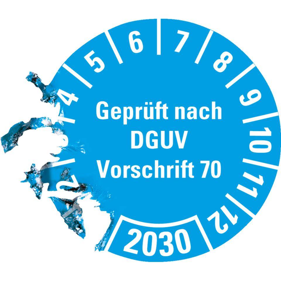 Prüfplakette Geprüft nach DGUV Vorschrift 70, 2030, hellblau, Dokumentenfolie, Ø30mm, 18/BOG