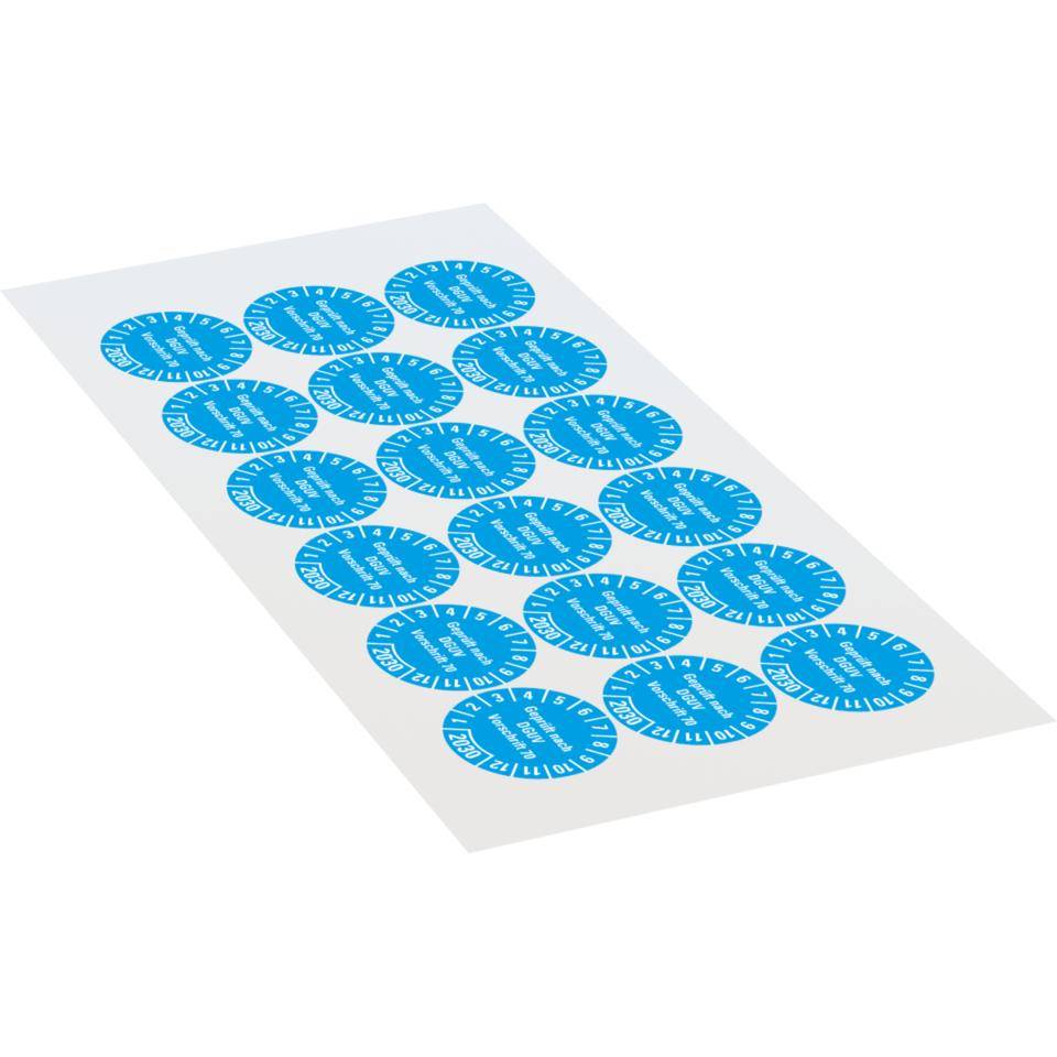 Prüfplakette Geprüft nach DGUV Vorschrift 70, 2030, hellblau, Dokumentenfolie, Ø30mm, 18/BOG