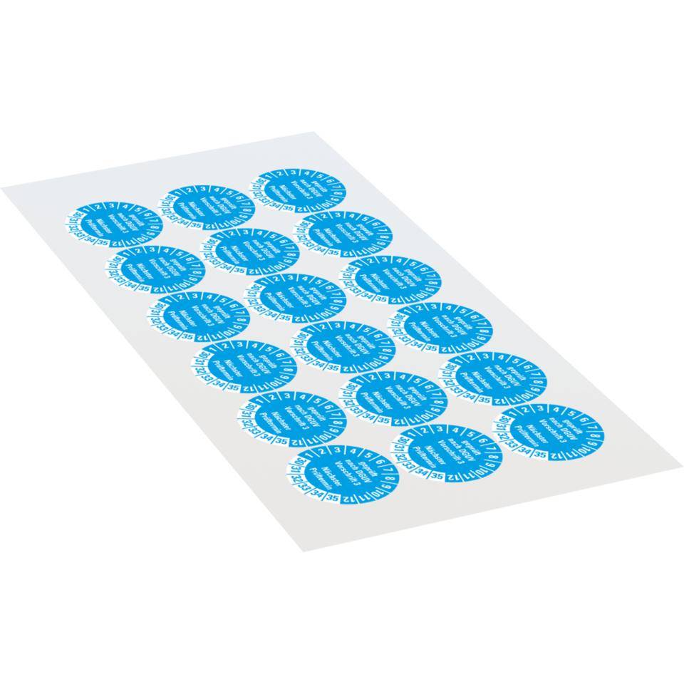 Prüfplakette geprüft nach DGUV Vorschrift 3 30-35, hellblau, Schachbrettfolie, Ø30mm, 18/Bogen