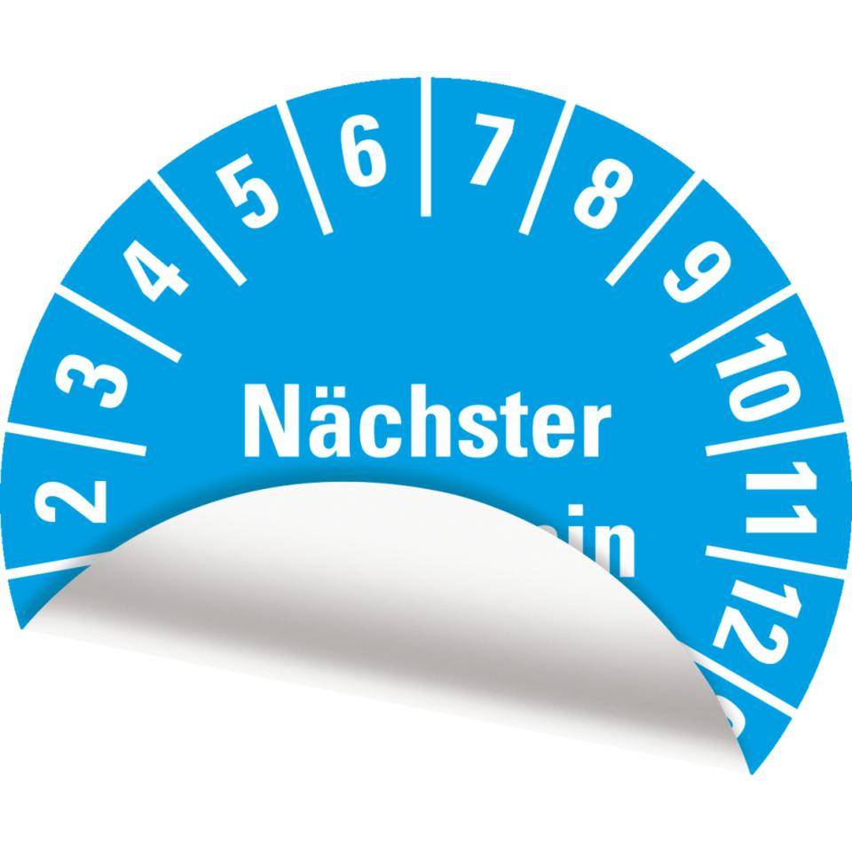 Prüfplakette Nächster Prüftermin, 30-35, hellblau, Folie, ablösbar, Ø 20mm, 36/Bogen