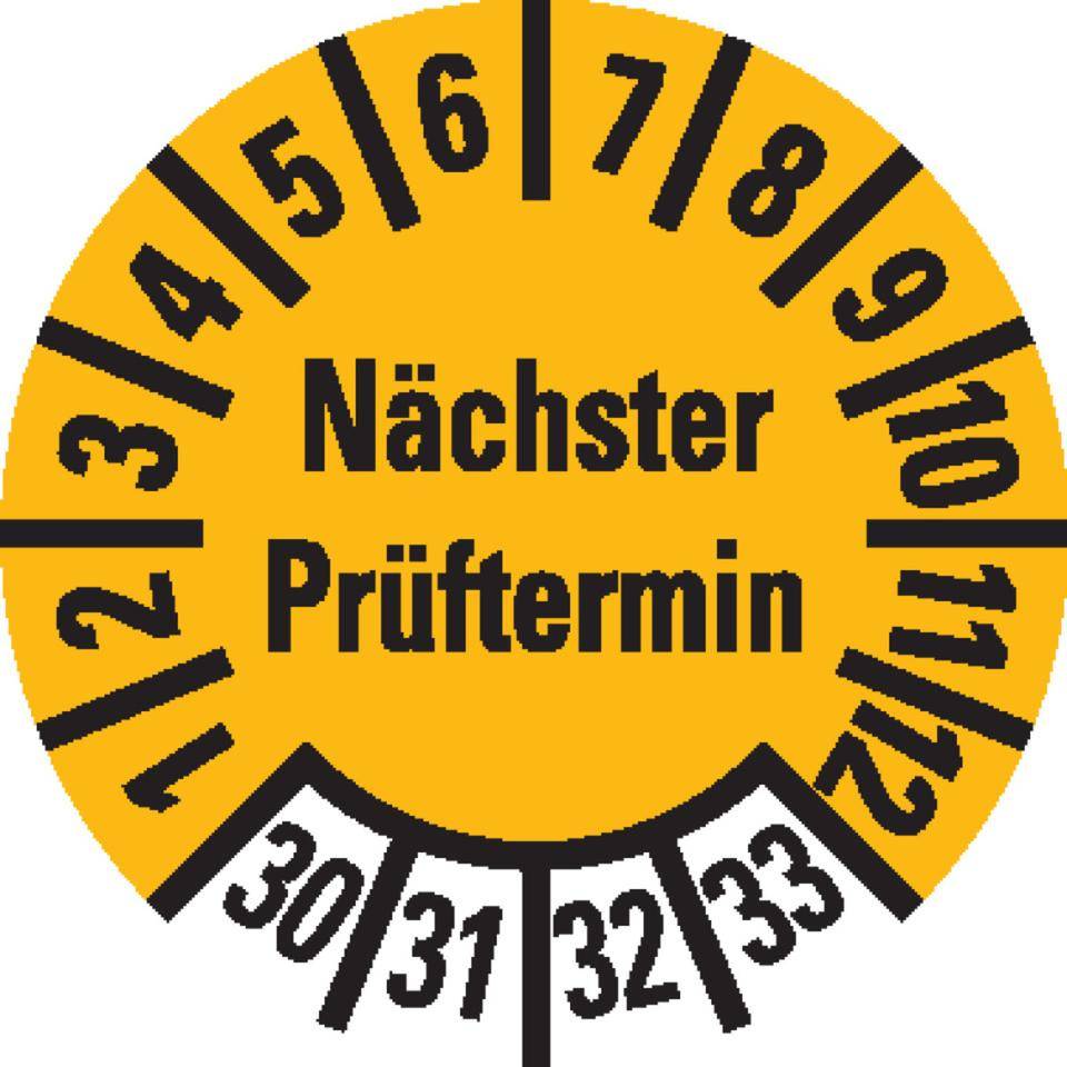 Prüfplakette Nächster Prüftermin 30-33, gelb, Dokumentenfolie, Ø10mm, 128/Bogen