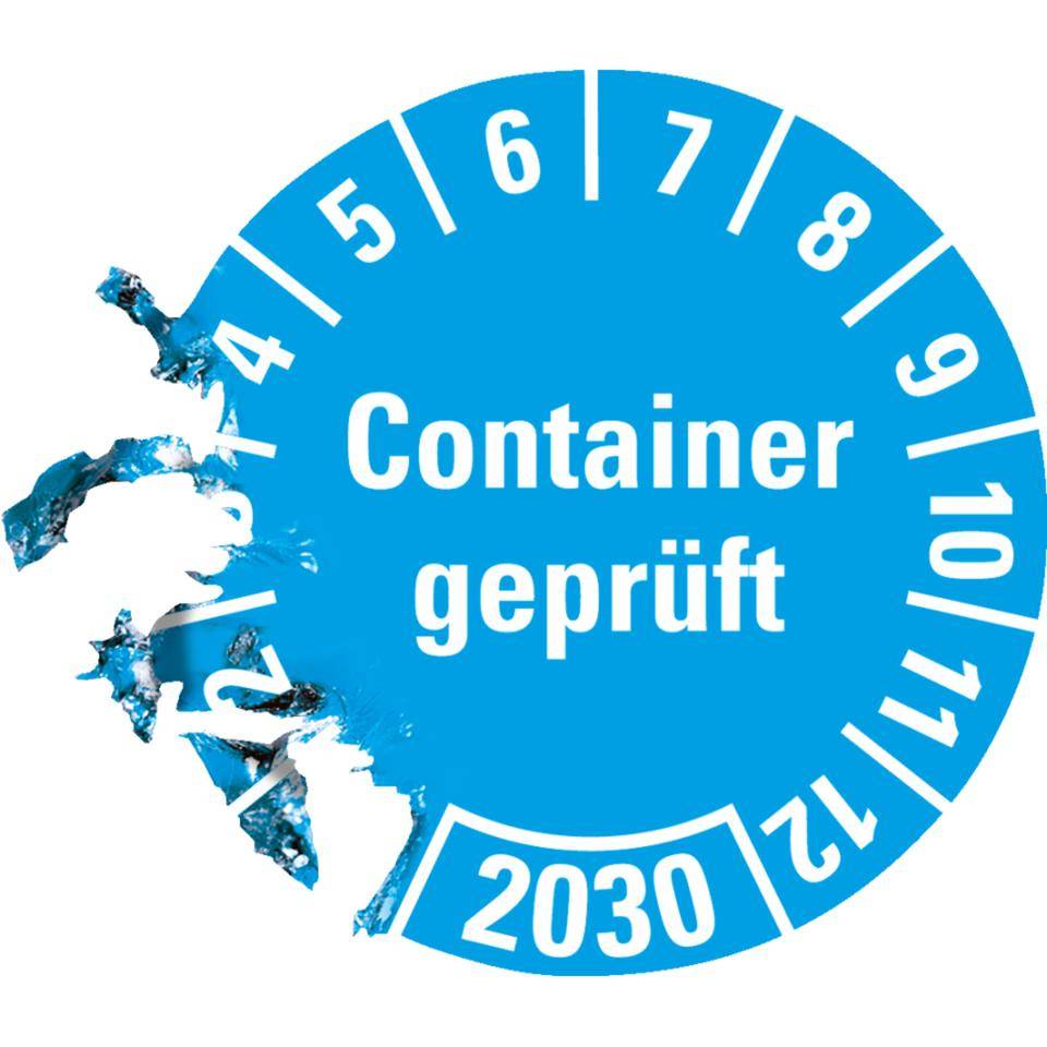 Prüfplakette Container geprüft 2030, hellblau, Hochleistungsfolie, Ø 30mm, 18/Bogen