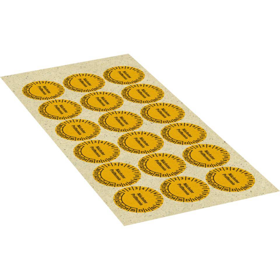 Prüfplakette Nächster Prüftermin 30-35, gelb, Primärfaser-Graspapier, Ø30mm, 18/BOG