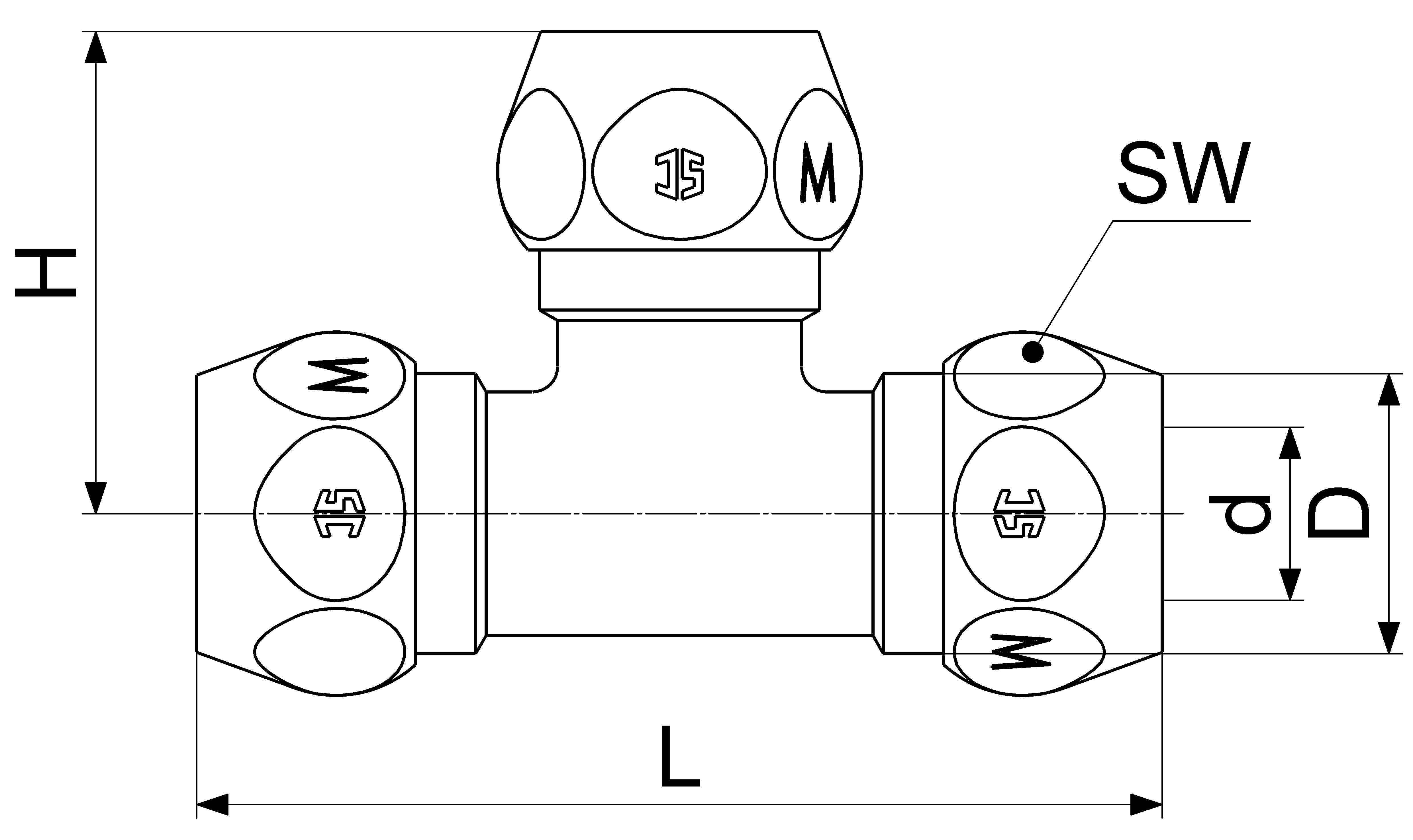 JS T-STUECK M. 3 QUETSCHVERSCHR. DN12,1/2"x12MM,VERCHROMT