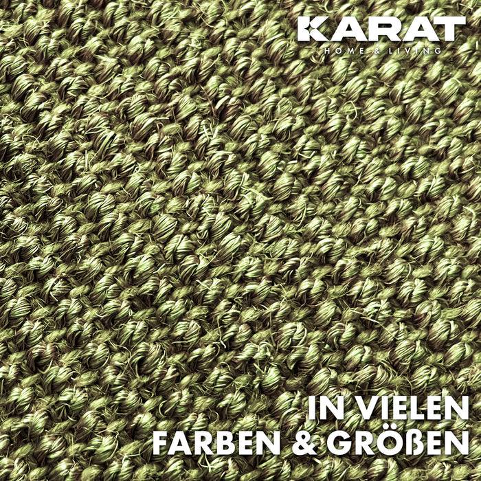 Nahaufnahme von grünem Webstoff mit einer Textüberlagerung in Deutscher Sprache, die besagt „In vielen Farben & Größen