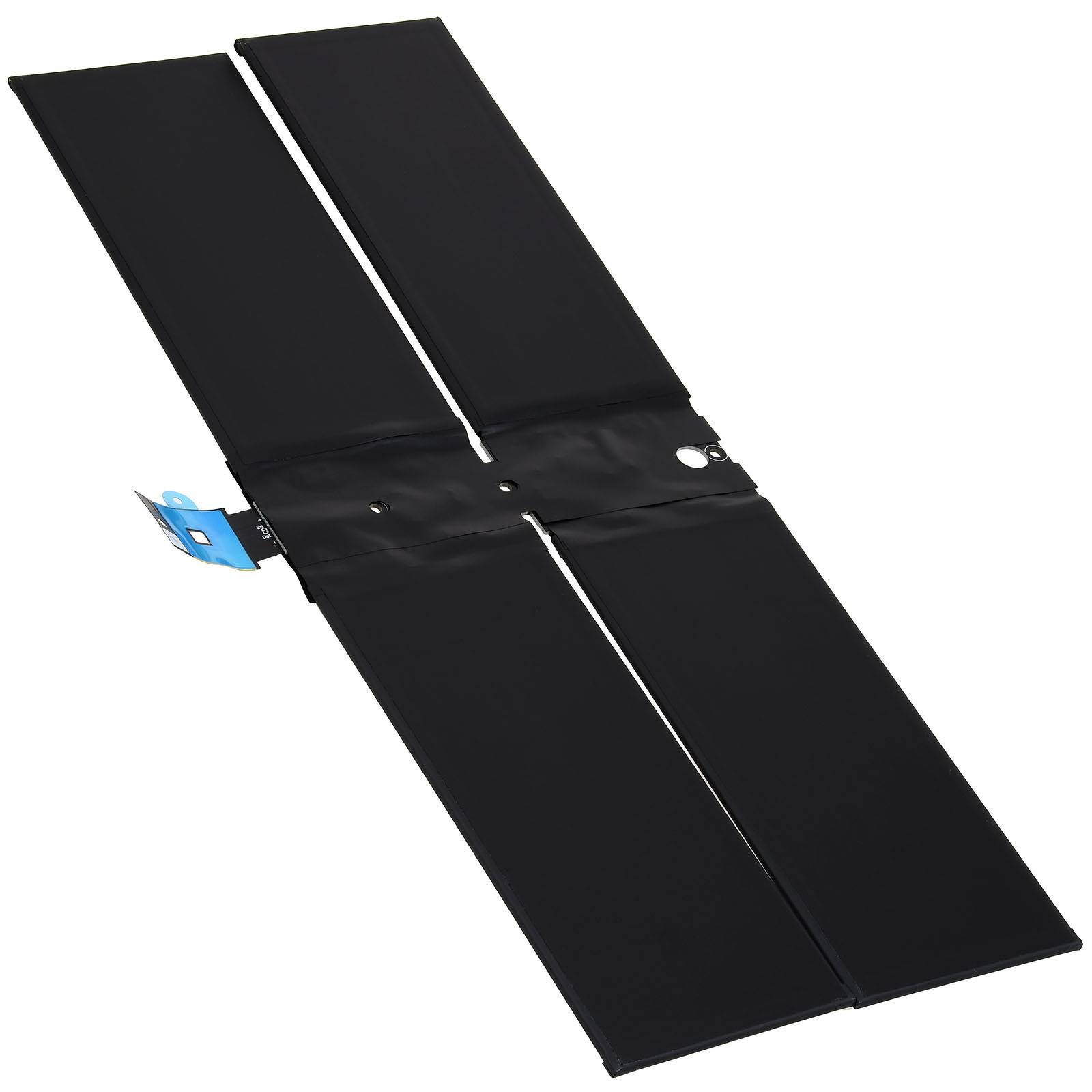 Ein schwarzes faltbares Solarpanel mit drei rechteckigen Abschnitten, das zum Laden von Geräten durch Solarenergie verwendet wird.