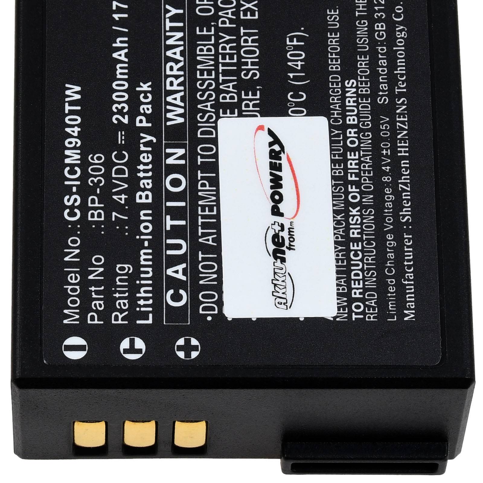 Powery Akku passend für Icom IC-M94D IC-M94DE Funkgerät Typ BP-306, 7,4V, Li-Ion