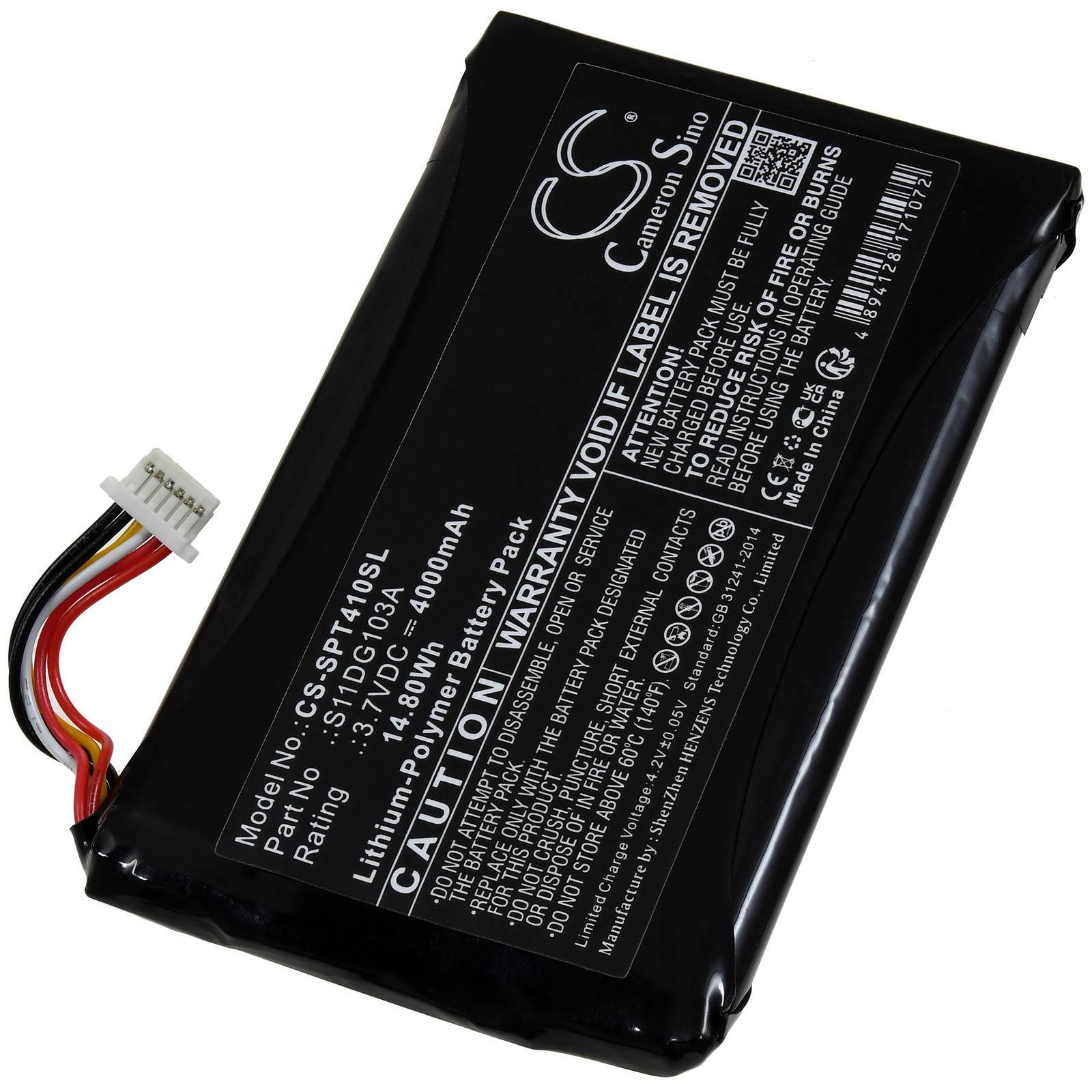Lithium-Polymer 3,8V 4000mAh Akku mit Anschlussdraht, mit einem Warnschild, das anzeigt, dass die Garantie erlischt, wenn das Schild entfernt wird.
