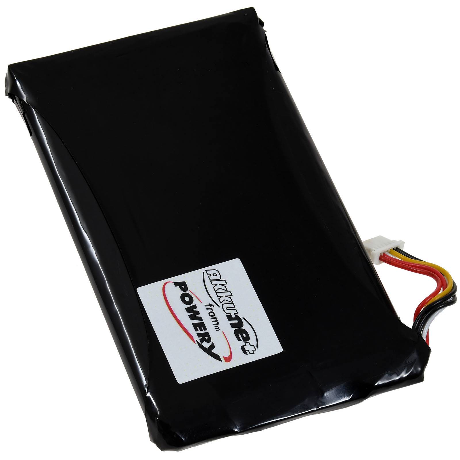 Ein rechteckiges schwarzes Lithium-Ionen-Batteriepack mit einem Verdrahtungsstecker. Das Etikett liest „All My Motive Power