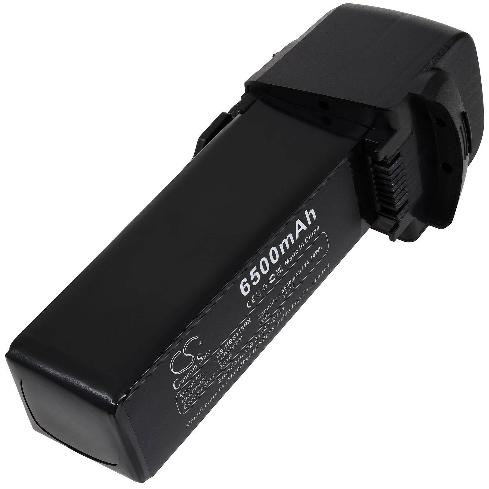 Ein schwarzes Batteriepaket mit der Bezeichnung „6500mAh