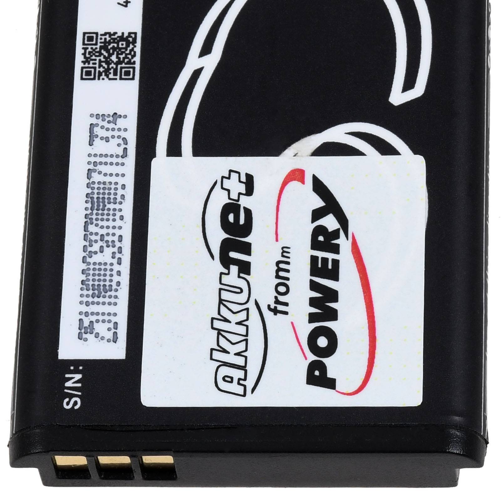 Ein rechteckiger Akku mit schwarzem Gehäuse, mit der Bezeichnung „akkunet von POWERY