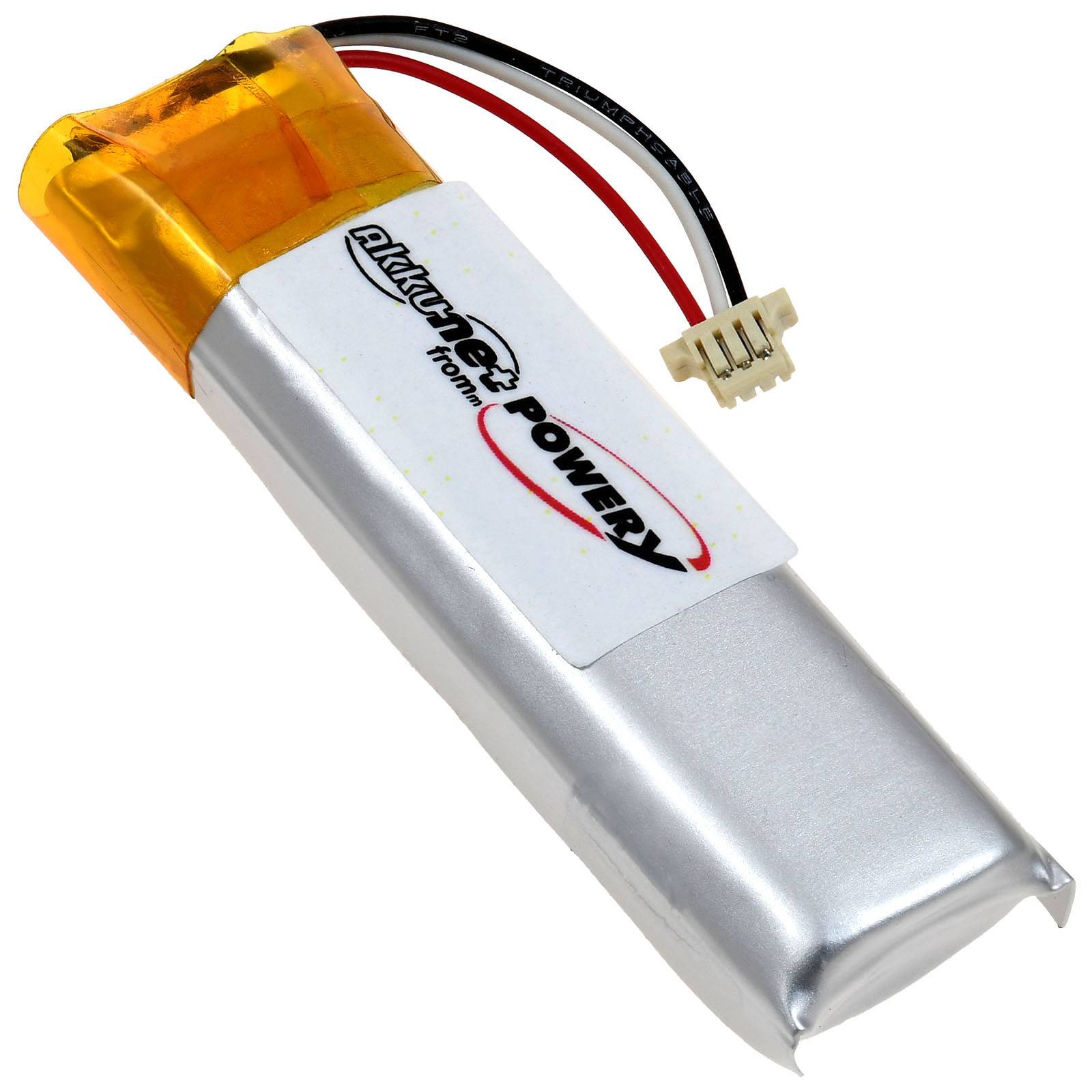 Lithium-Stromakku mit zwei Drähten und einem Stecker, in Silberfolie verpackt, mit einem Aufkleber mit rotem und schwarzem Text gekennzeichnet.