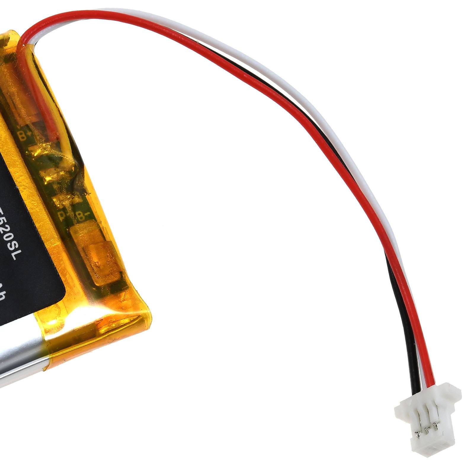 Eine Lithium-Ionen-Batterie mit gelbem Gehäuse und kleinem Steckverbinder, ausgestattet mit roten, weißen und schwarzen Drähten.