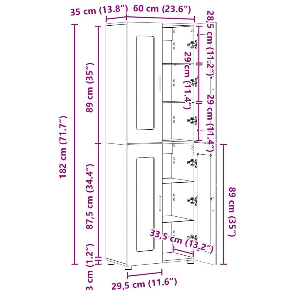 vidaXL Highboard FLORIN Sonoma-Eiche 60 x 35 x 182 cm Holzwerkstoff