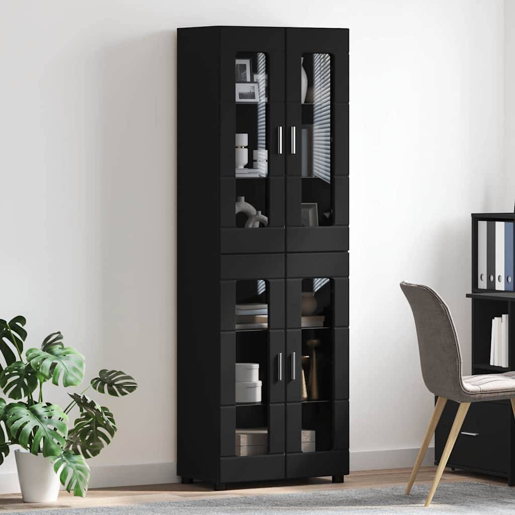 vidaXL Highboard mit Tür FLORIN Schwarz 60 x 35 x 182 cm Holzwerkstoff