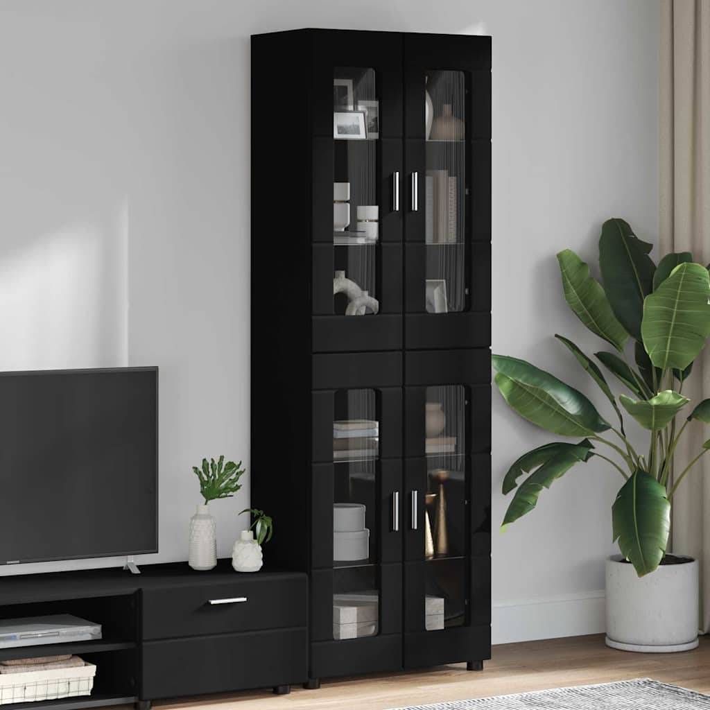 vidaXL Highboard mit Tür FLORIN Schwarz 60 x 35 x 182 cm Holzwerkstoff