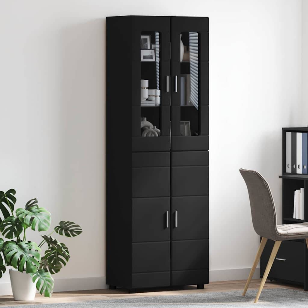 vidaXL Highboard mit Tür FLORIN Schwarz 60 x 35 x 182 cm Holzwerkstoff
