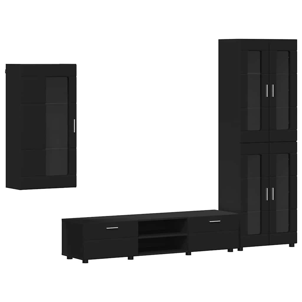 vidaXL TV-Schrankset mit Schubladen FLORIN 3 pcs Schwarz Holzwerkstoff