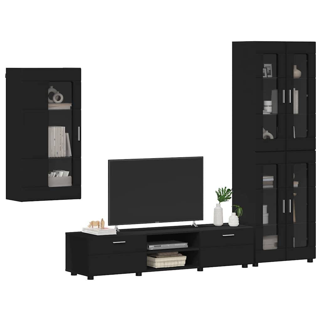 vidaXL TV-Schrankset mit Schubladen FLORIN 3 pcs Schwarz Holzwerkstoff