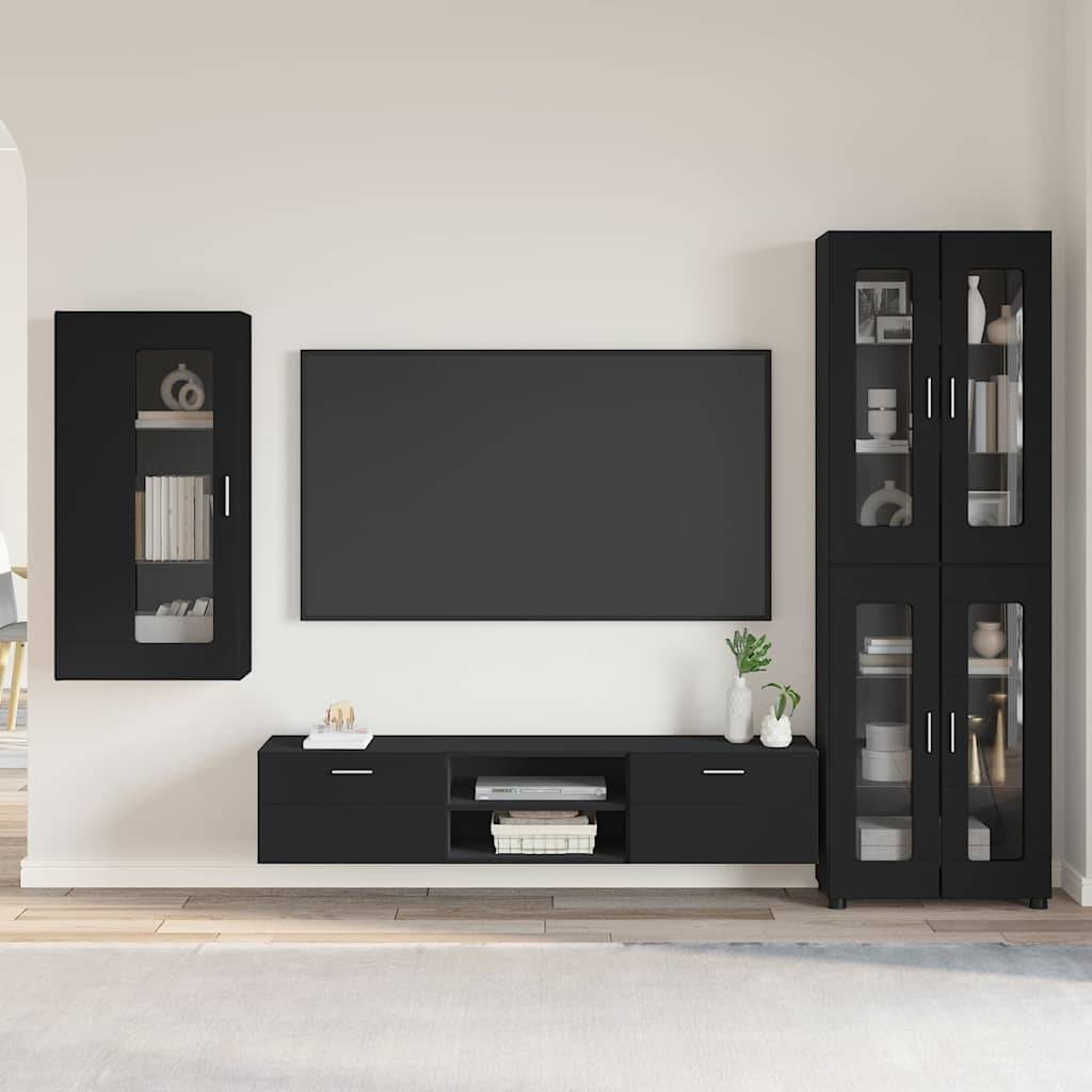 vidaXL TV-Schrankset mit Schubladen FLORIN 3 pcs Schwarz Holzwerkstoff