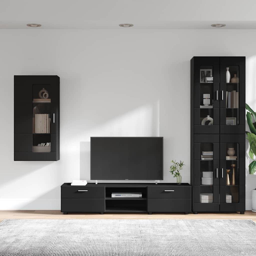vidaXL TV-Schrankset mit Schubladen FLORIN 3 pcs Schwarz Holzwerkstoff