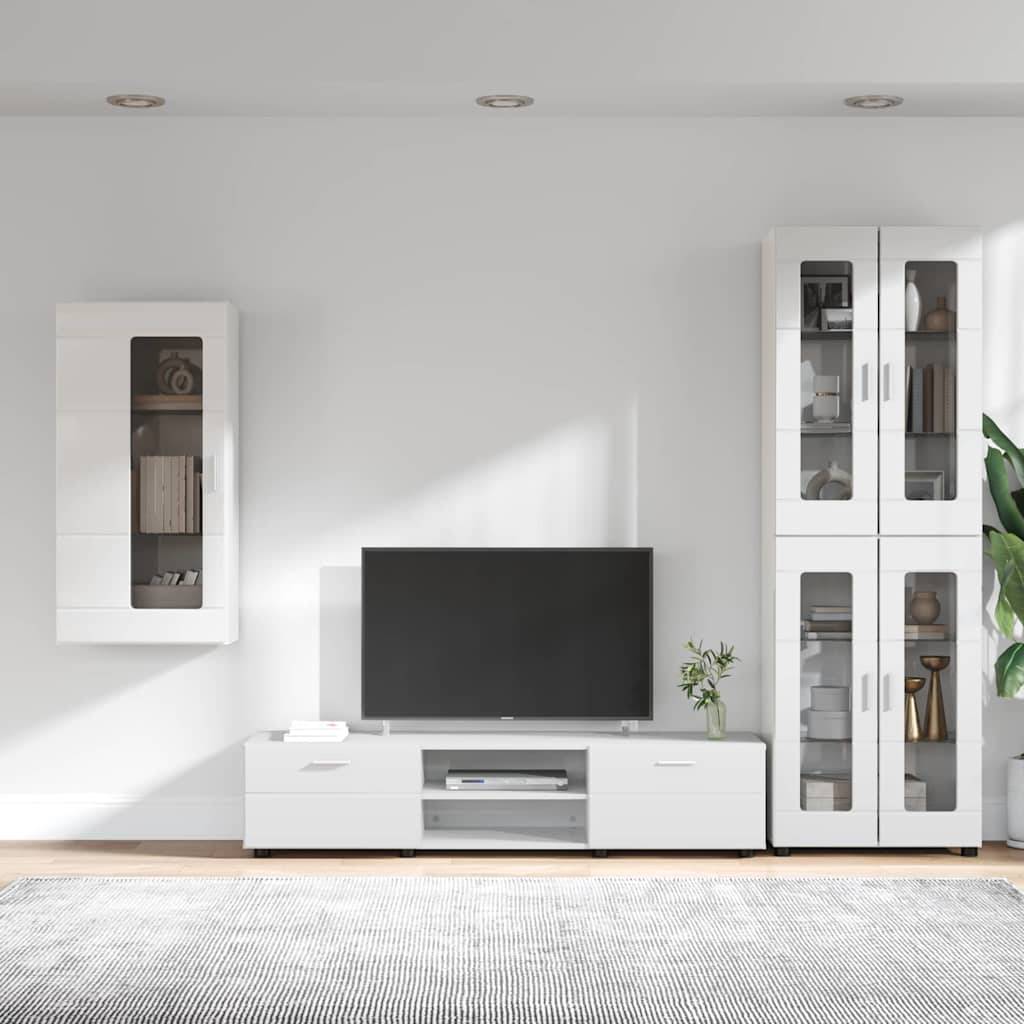 vidaXL TV-Schrankset mit Tür FLORIN 3 pcs Hochglanz Weiß Holzwerkstoff