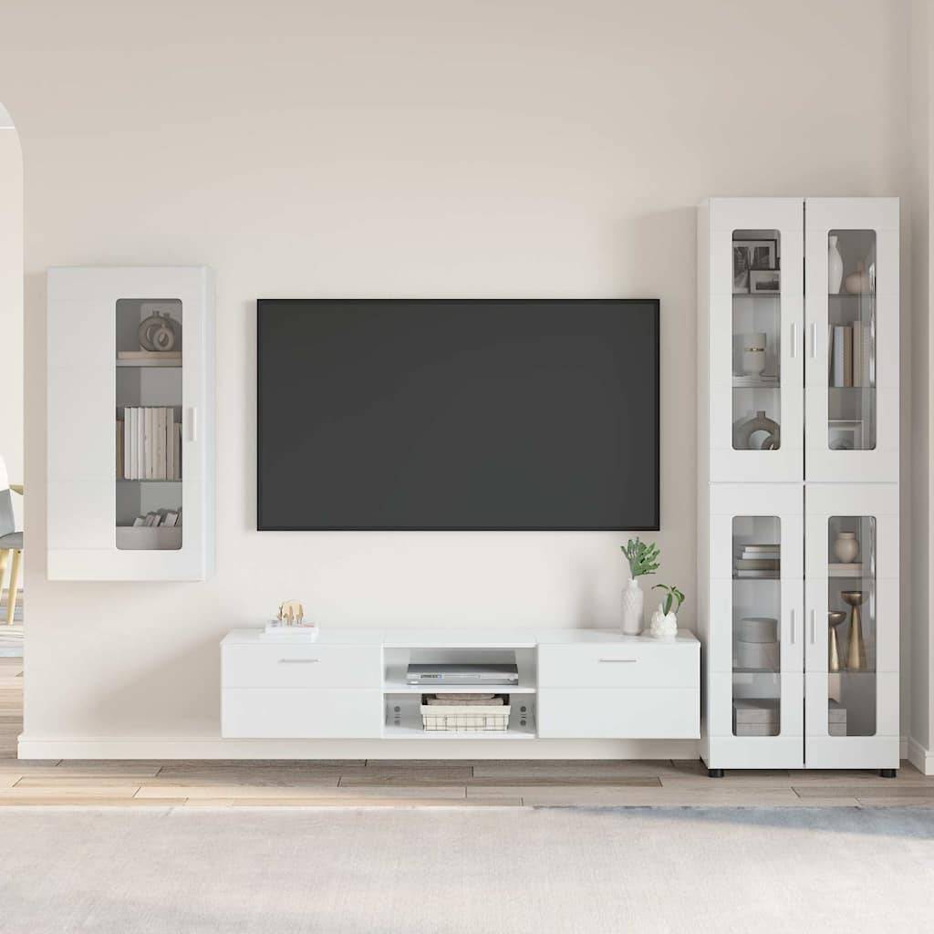 vidaXL TV-Schrankset mit Tür FLORIN 3 pcs Hochglanz Weiß Holzwerkstoff