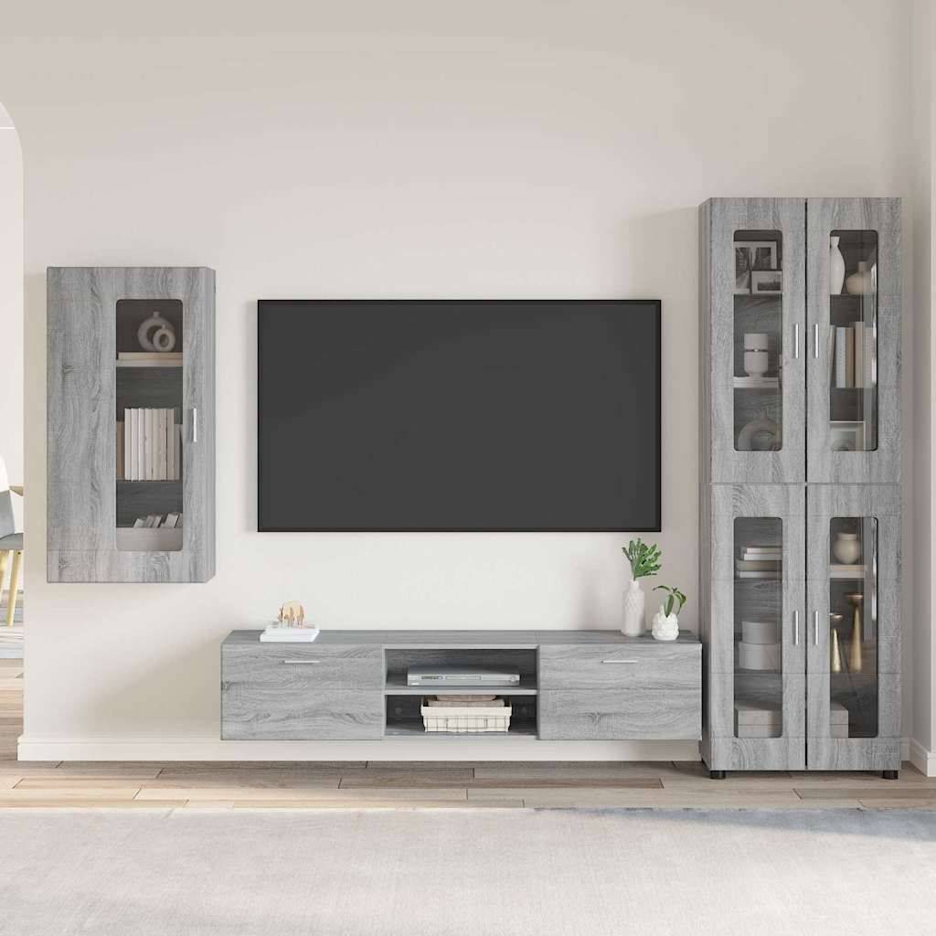 vidaXL TV-Schrankset mit Tür FLORIN 3 pcs Graues Sonoma Holzwerkstoff