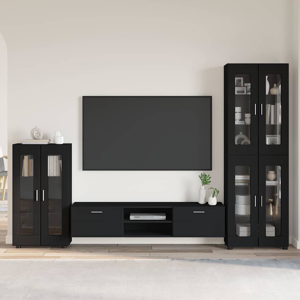 vidaXL TV-Schrankset mit Schubladen FLORIN 3 pcs Schwarz Holzwerkstoff