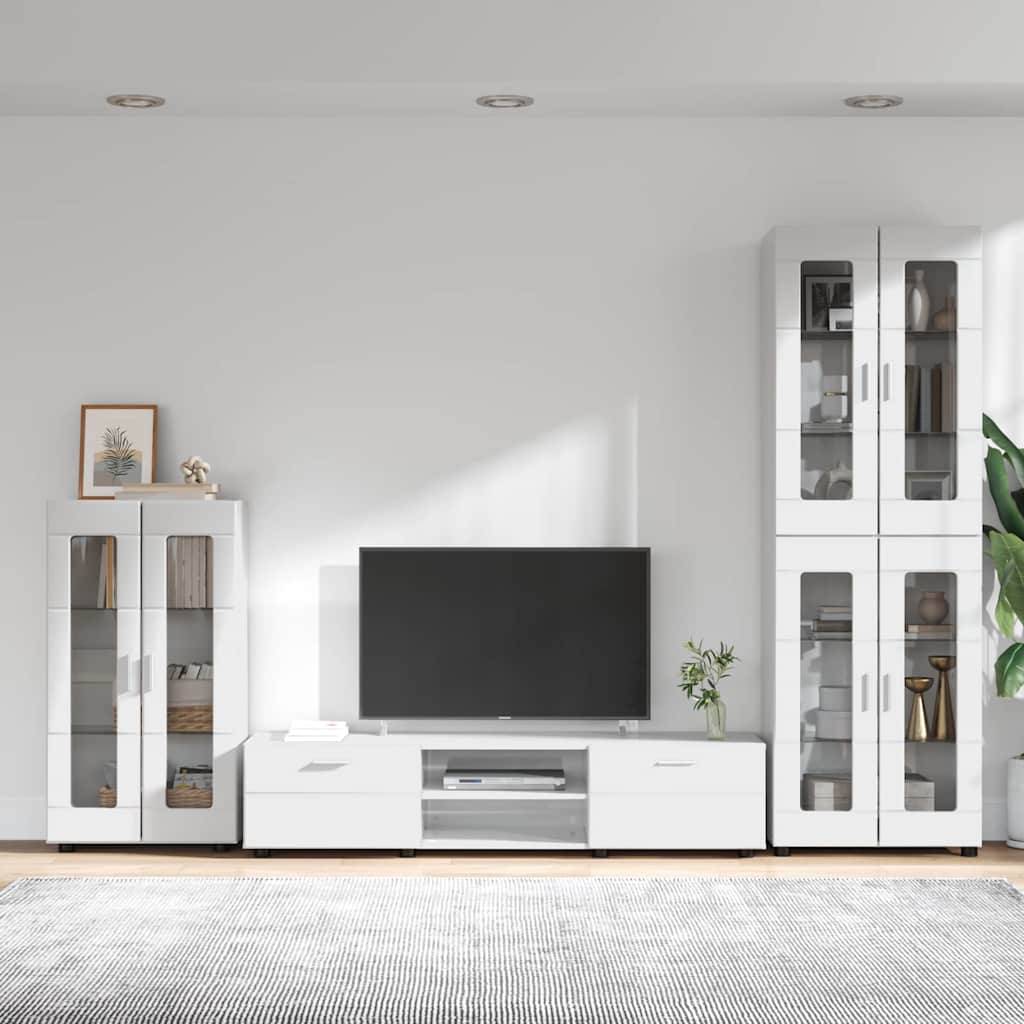 vidaXL TV-Schrankset mit Tür FLORIN 3 pcs Hochglanz Weiß Holzwerkstoff