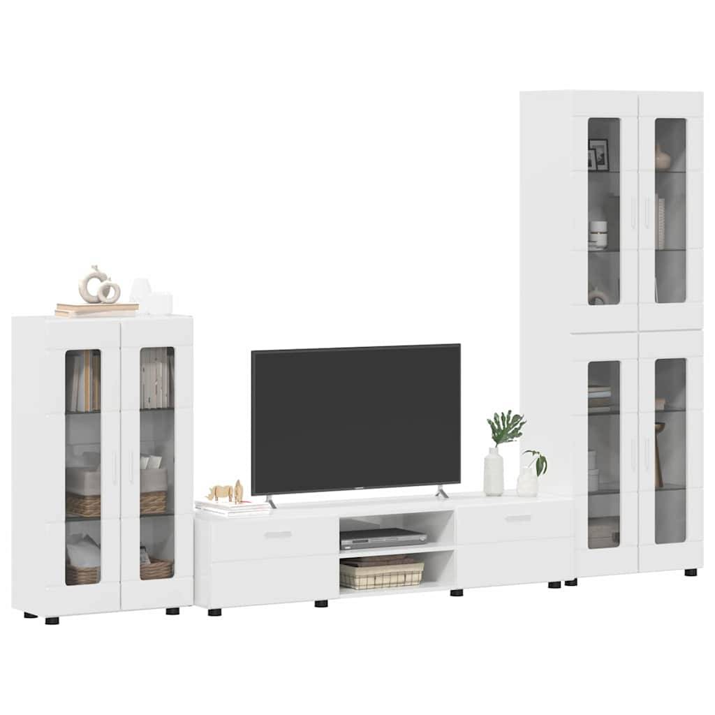 vidaXL TV-Schrankset mit Tür FLORIN 3 pcs Hochglanz Weiß Holzwerkstoff