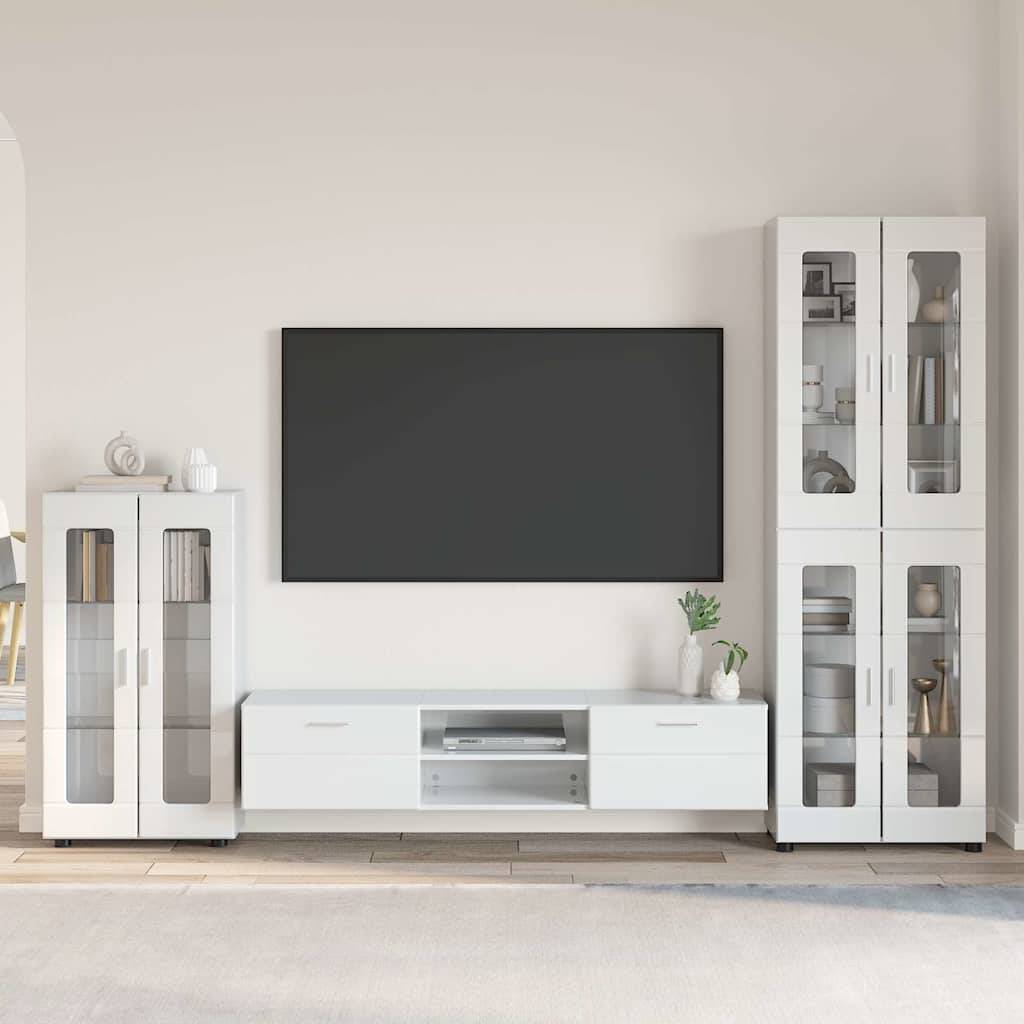 vidaXL TV-Schrankset mit Tür FLORIN 3 pcs Hochglanz Weiß Holzwerkstoff
