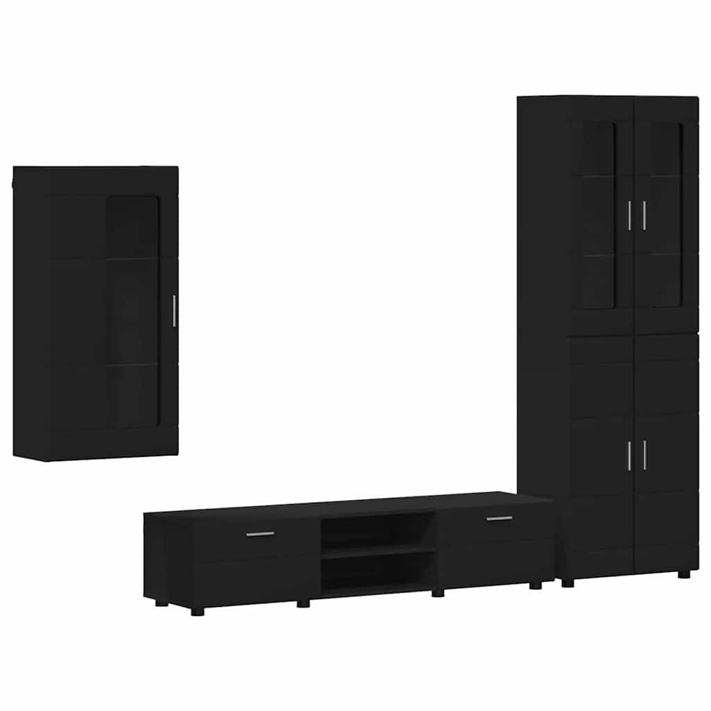vidaXL TV-Schrankset mit Schubladen FLORIN 3 pcs Schwarz Holzwerkstoff