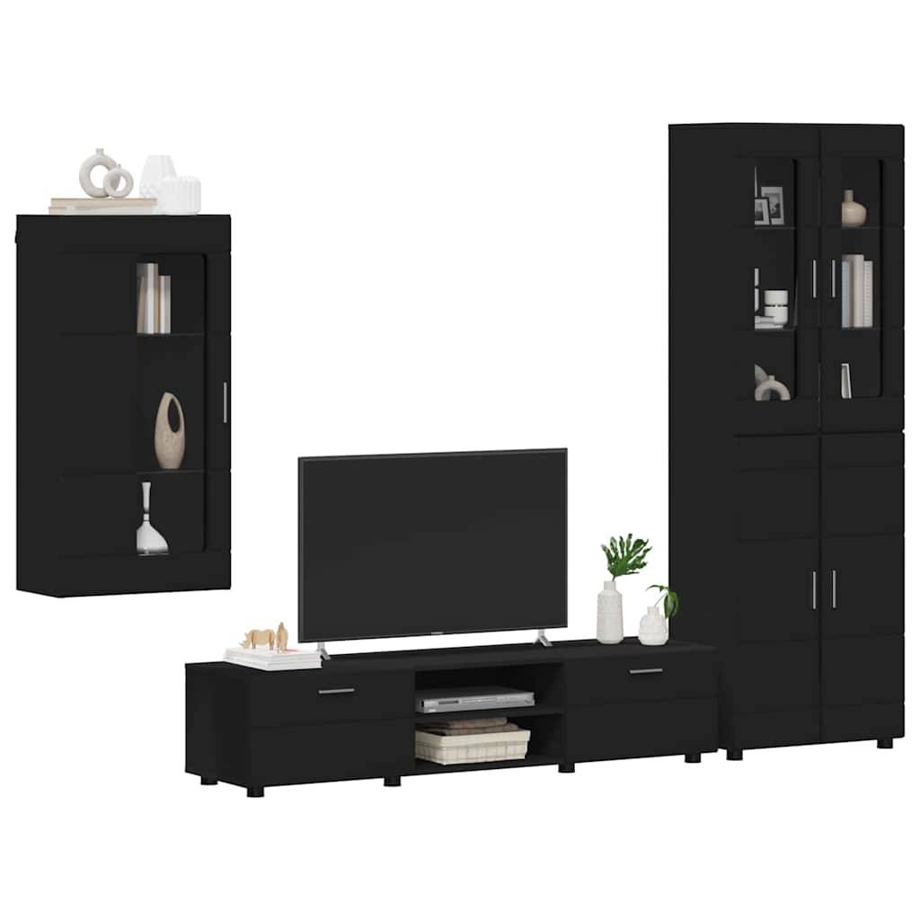 vidaXL TV-Schrankset mit Schubladen FLORIN 3 pcs Schwarz Holzwerkstoff