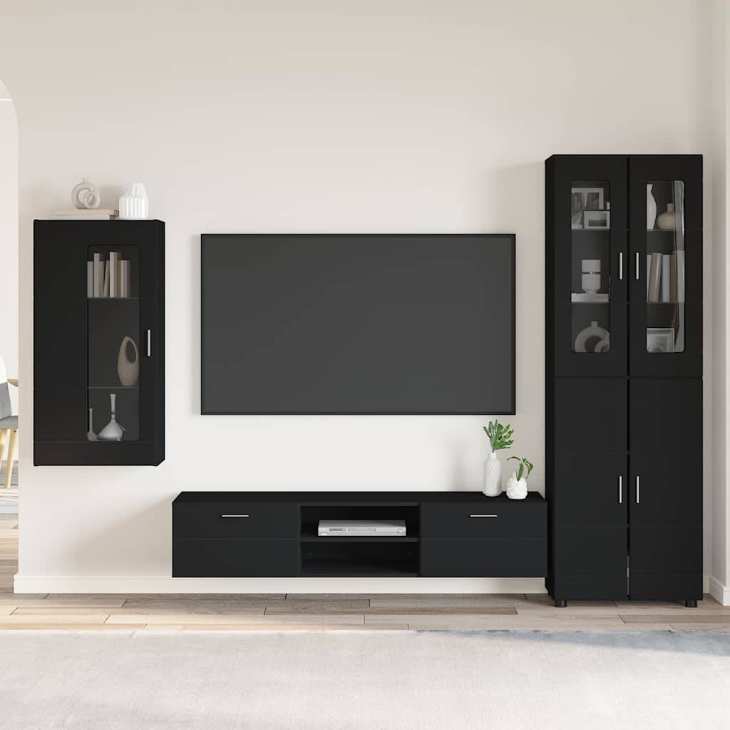 vidaXL TV-Schrankset mit Schubladen FLORIN 3 pcs Schwarz Holzwerkstoff