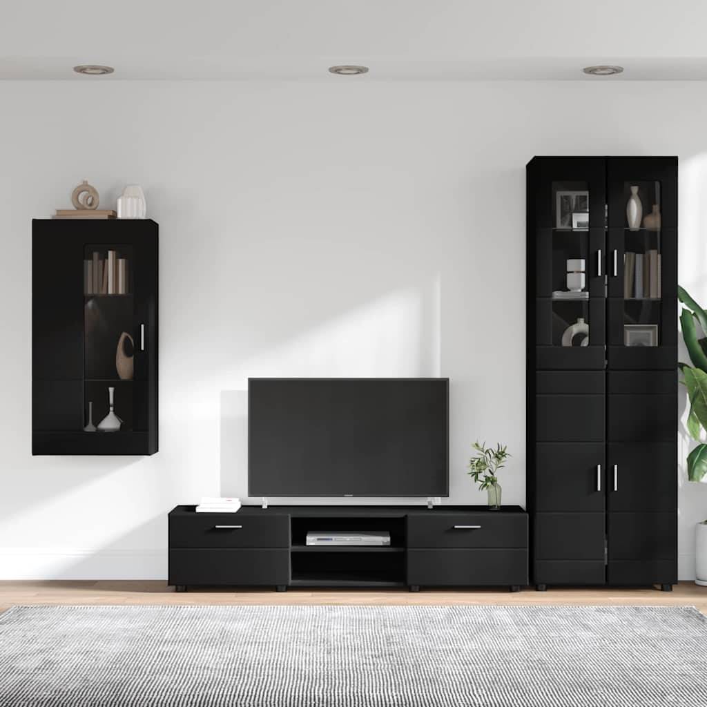 vidaXL TV-Schrankset mit Schubladen FLORIN 3 pcs Schwarz Holzwerkstoff