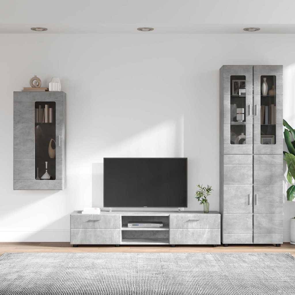 vidaXL TV-Schrankset mit Regal FLORIN 3 pcs Beton Grau Holzwerkstoff