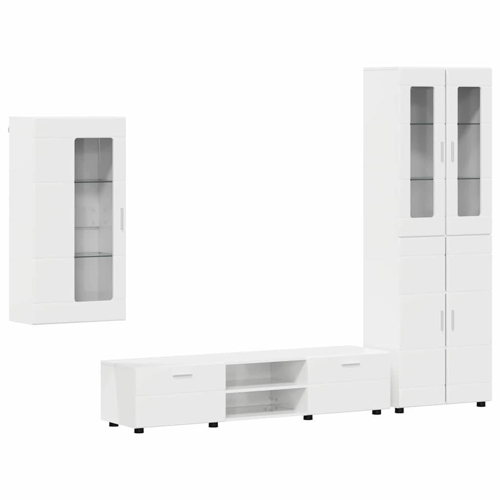 vidaXL TV-Schrankset mit Tür FLORIN 3 pcs Hochglanz Weiß Holzwerkstoff