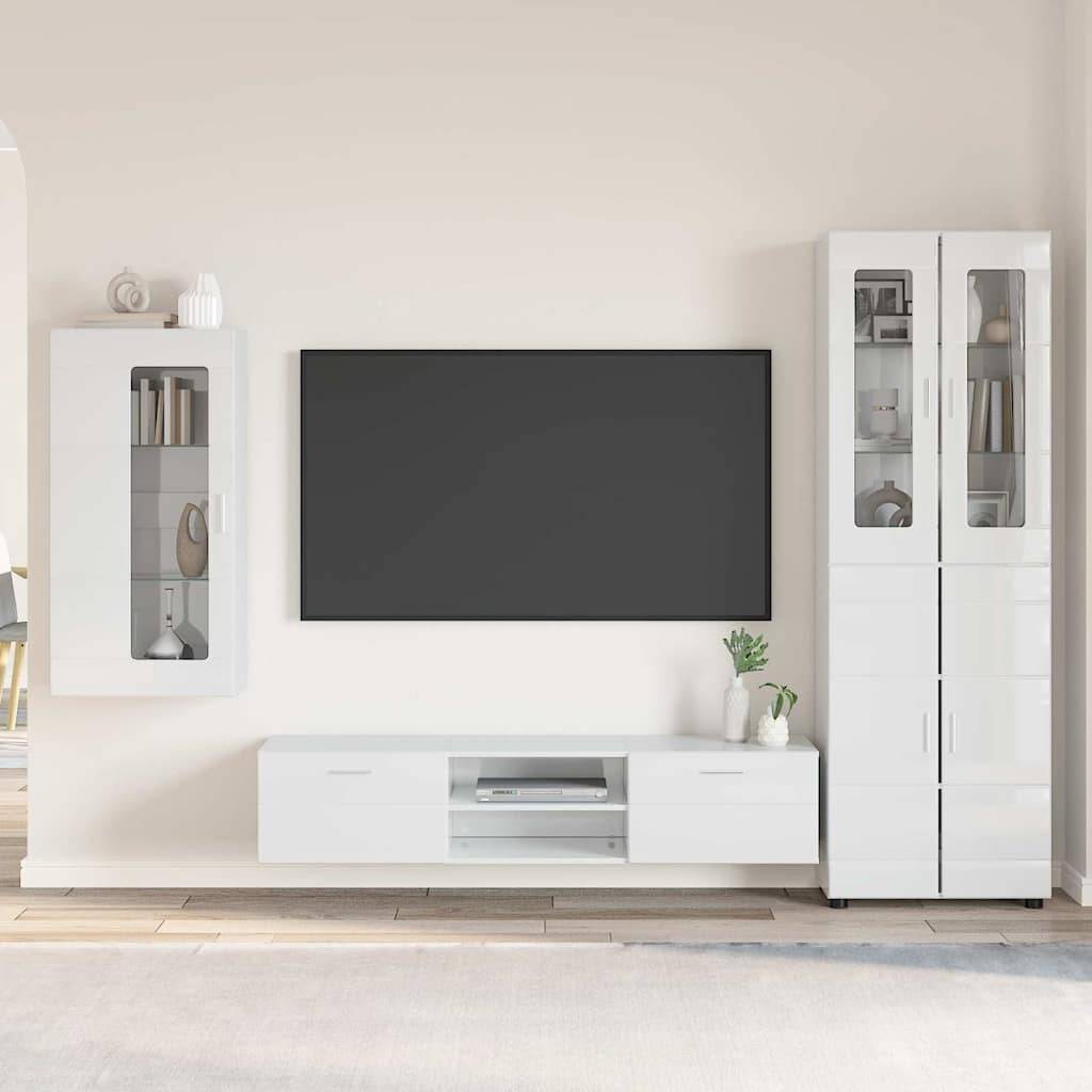 vidaXL TV-Schrankset mit Tür FLORIN 3 pcs Hochglanz Weiß Holzwerkstoff