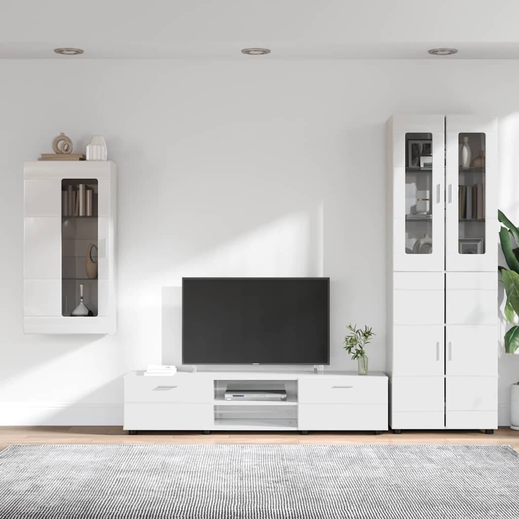 vidaXL TV-Schrankset mit Tür FLORIN 3 pcs Hochglanz Weiß Holzwerkstoff