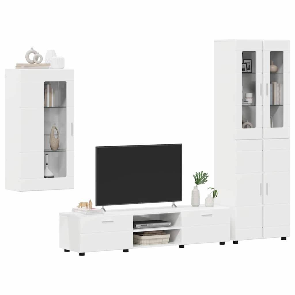 vidaXL TV-Schrankset mit Tür FLORIN 3 pcs Hochglanz Weiß Holzwerkstoff