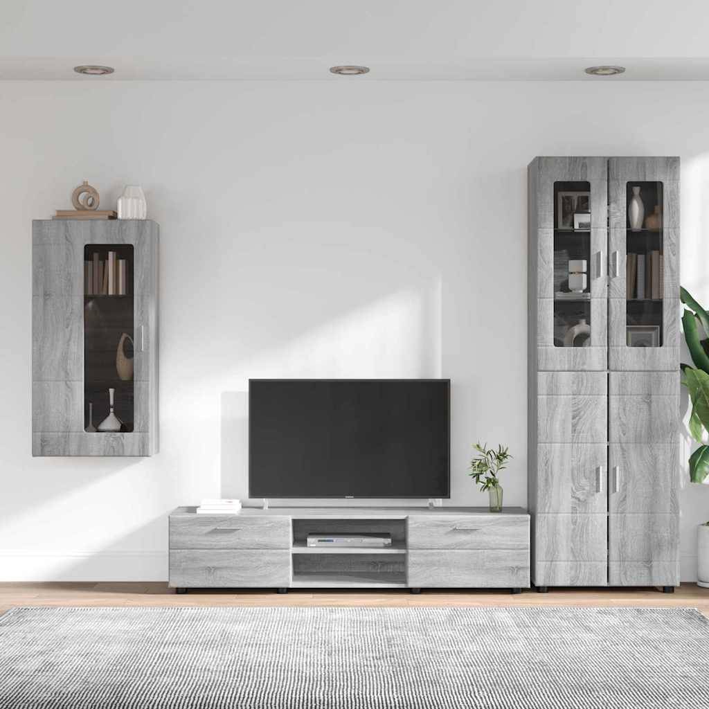 vidaXL TV-Schrankset mit Tür FLORIN 3 pcs Graues Sonoma Holzwerkstoff