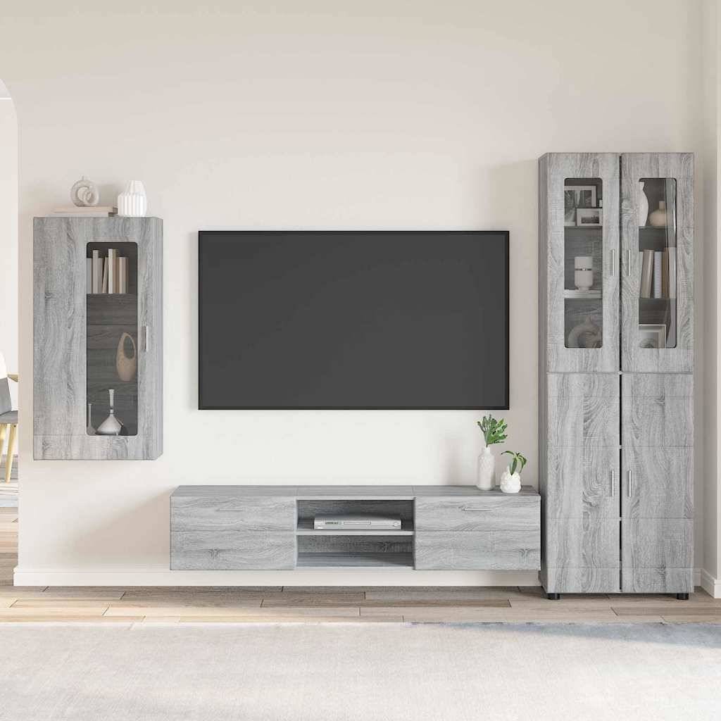 vidaXL TV-Schrankset mit Tür FLORIN 3 pcs Graues Sonoma Holzwerkstoff