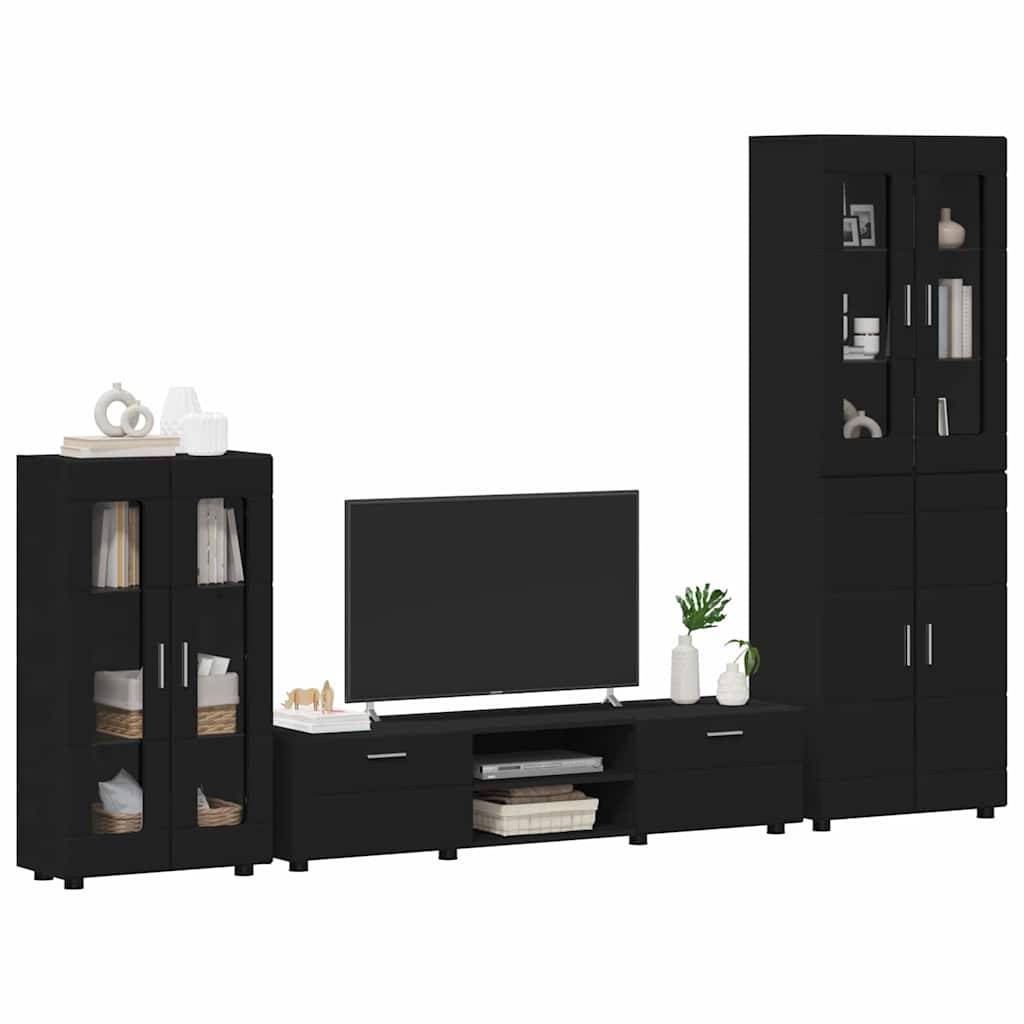 vidaXL TV-Schrankset mit Schubladen FLORIN 3 pcs Schwarz Holzwerkstoff