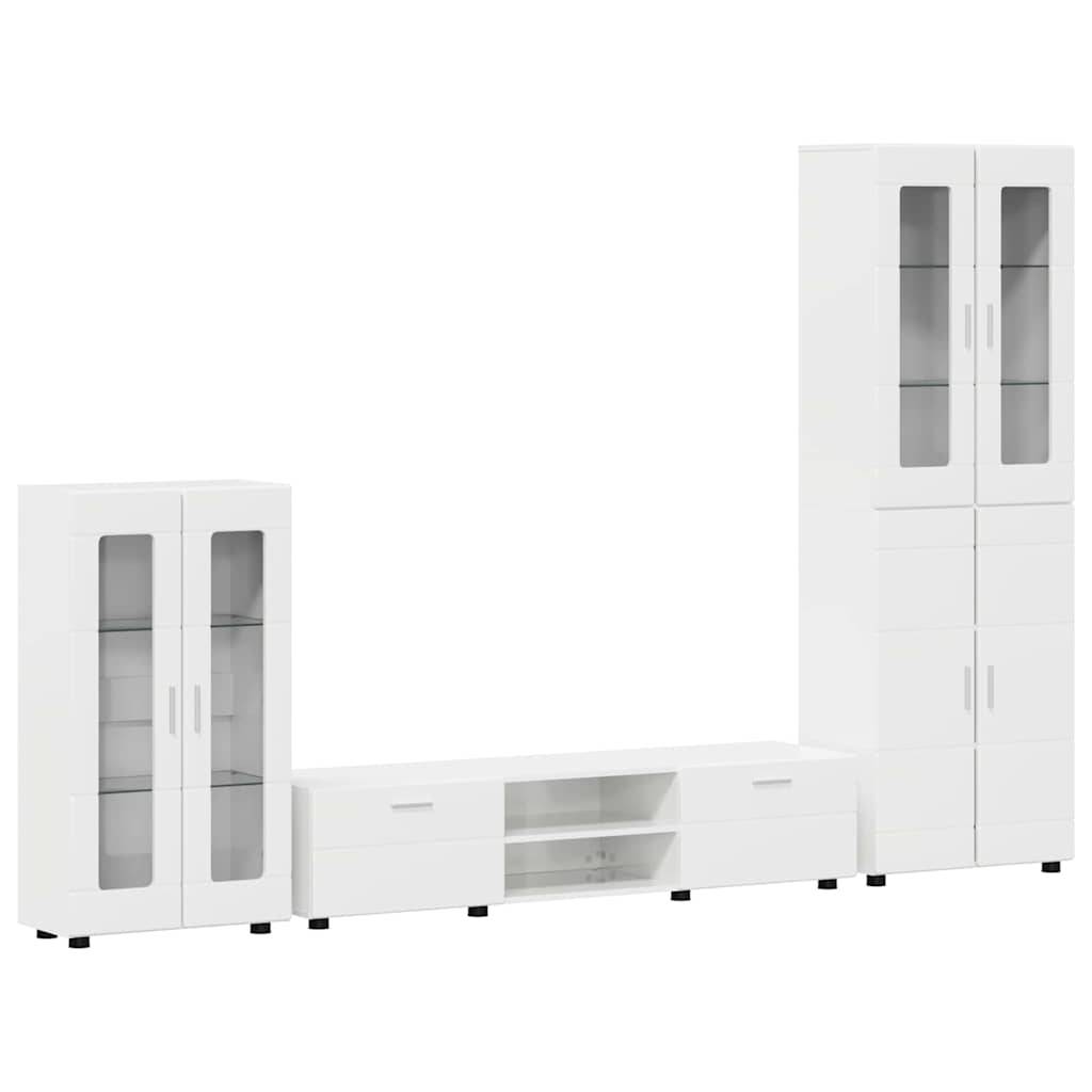 vidaXL TV-Schrankset mit Tür FLORIN 3 pcs Hochglanz Weiß Holzwerkstoff