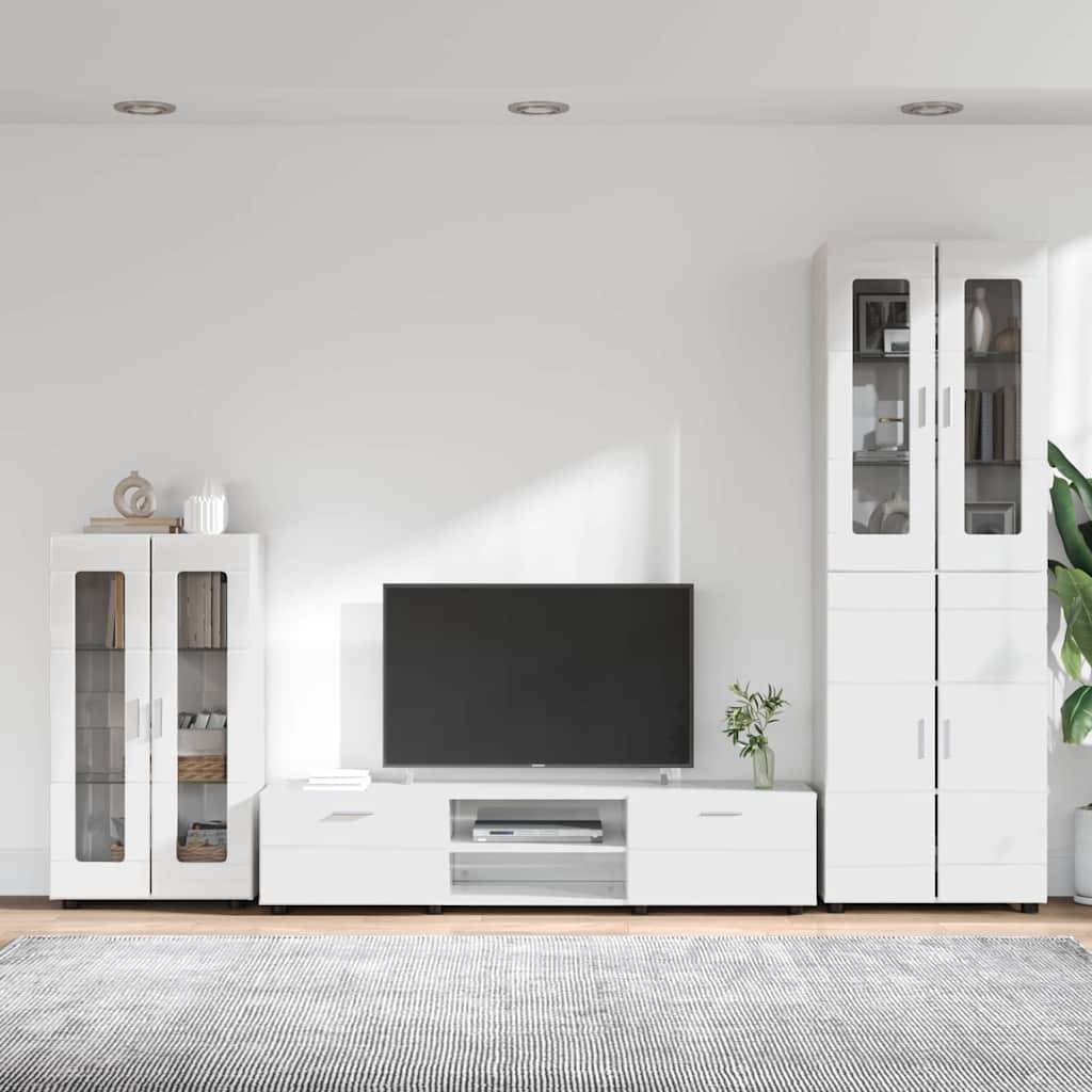 vidaXL TV-Schrankset mit Tür FLORIN 3 pcs Hochglanz Weiß Holzwerkstoff