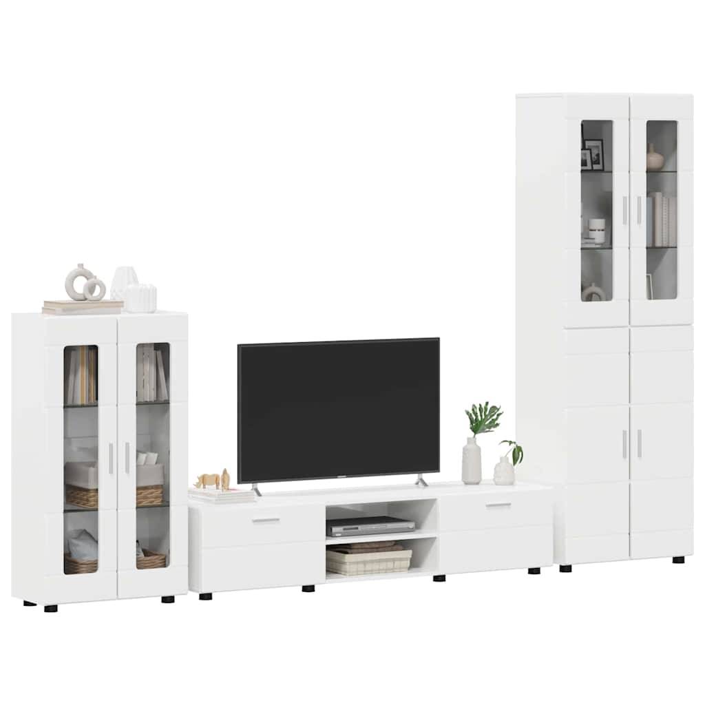 vidaXL TV-Schrankset mit Tür FLORIN 3 pcs Hochglanz Weiß Holzwerkstoff